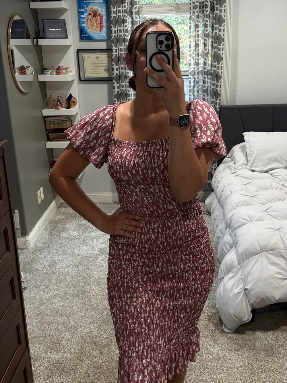 Trixxi Dusty Rose Floral Smocked Maxi Dress